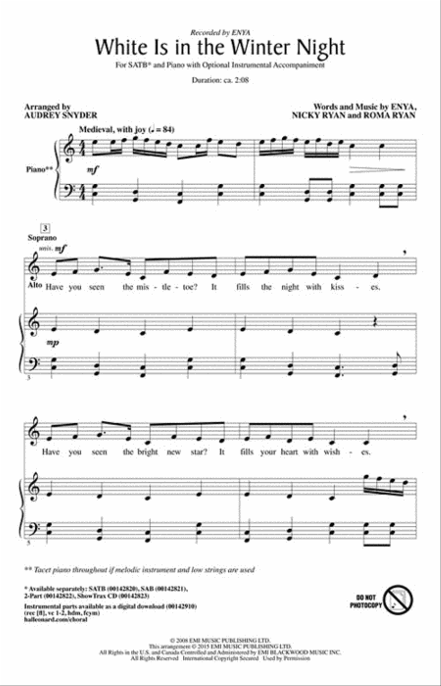 White Is in the Winter Night 4-Part scores gallery preview page 2