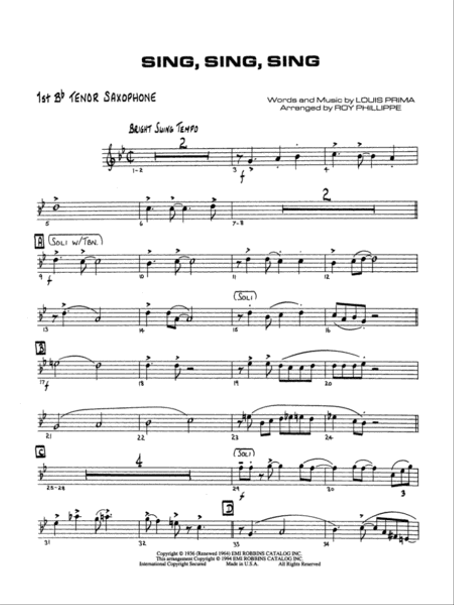 Sing, Sing, Sing: B-flat Tenor Saxophone Jazz Ensemble scores gallery preview page 1