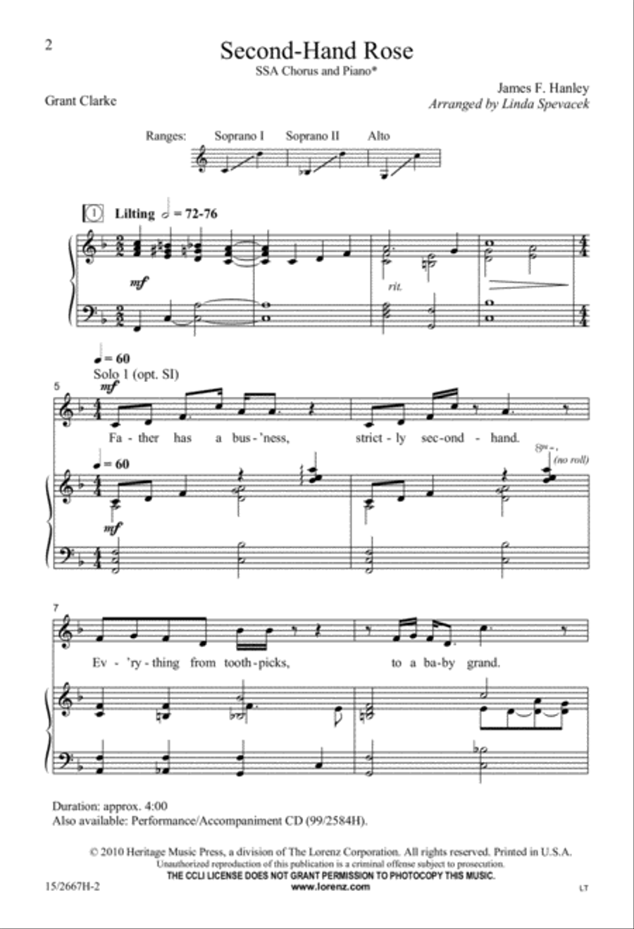 Second-Hand Rose Second-Hand Rose SSA scores gallery preview page 3