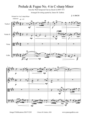 BACH: Prelude & Fugue No. 4 in C-sharp Minor, BWV 873 for String Quartet
