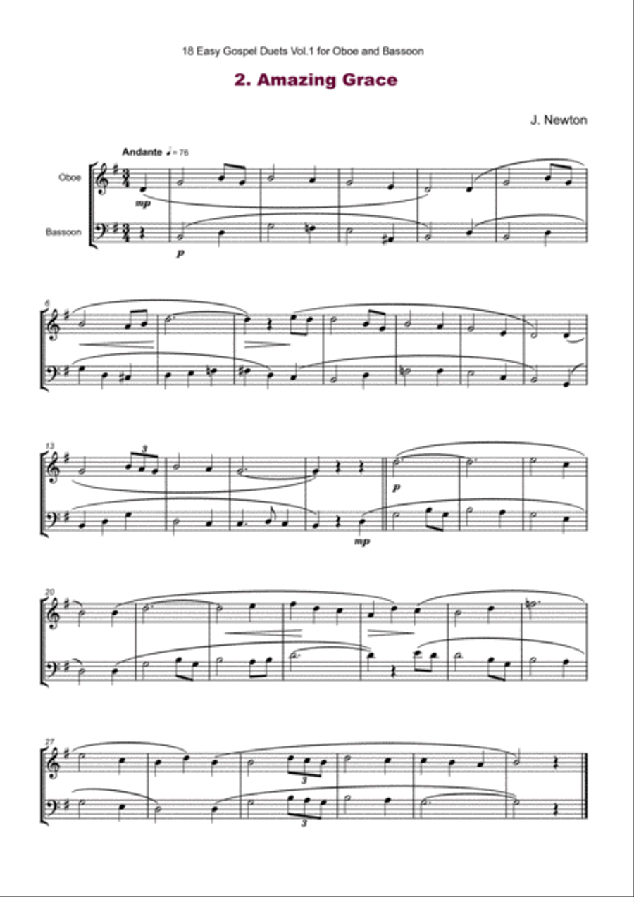 18 Easy Gospel Duets Vol.1 for Oboe and Bassoon Woodwind Duet scores gallery preview page 4