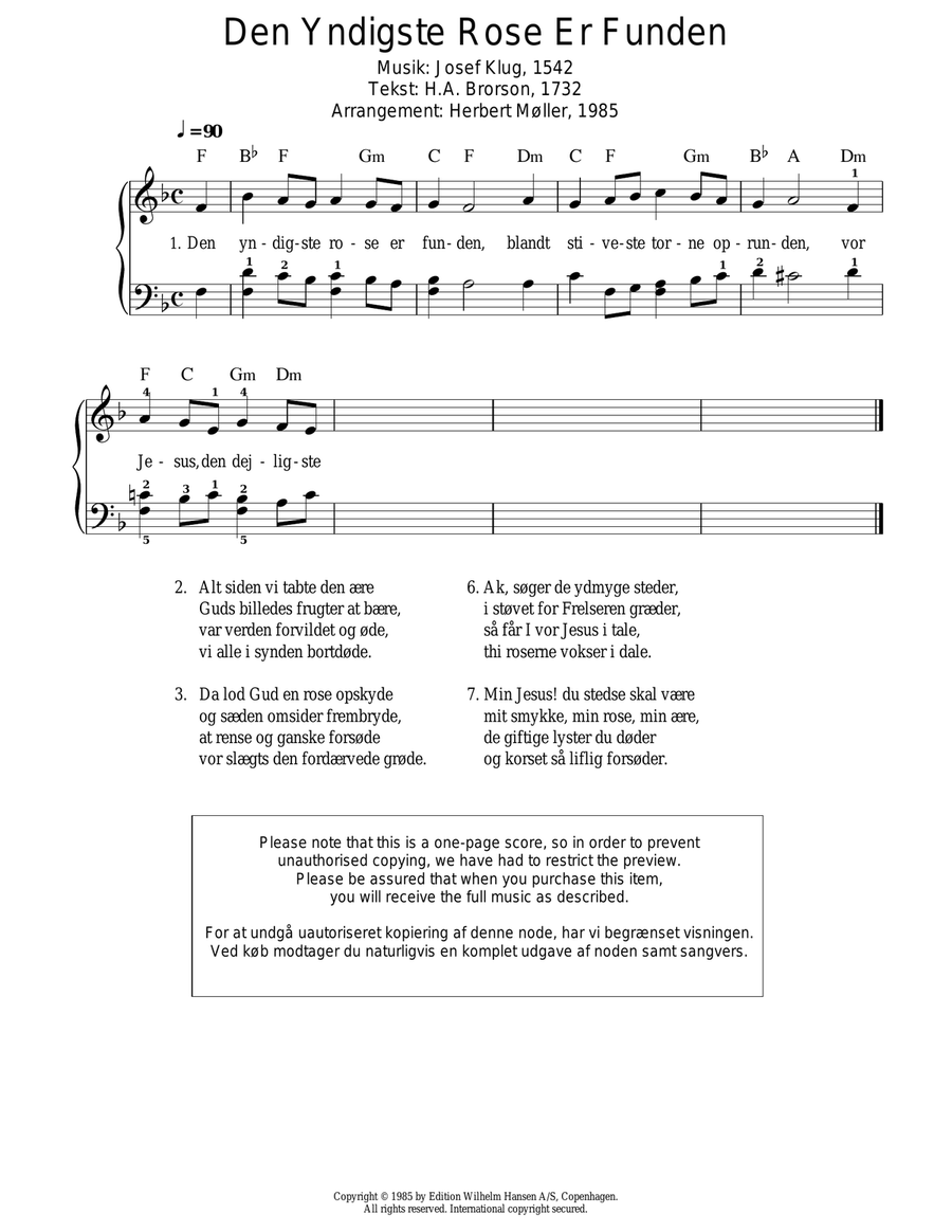 Den Yndigste Rose Er Funden Piano Solo scores gallery preview page 1