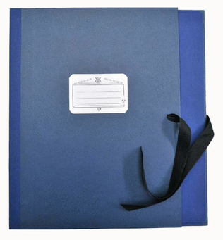 Blue music folder blue with a closing strap