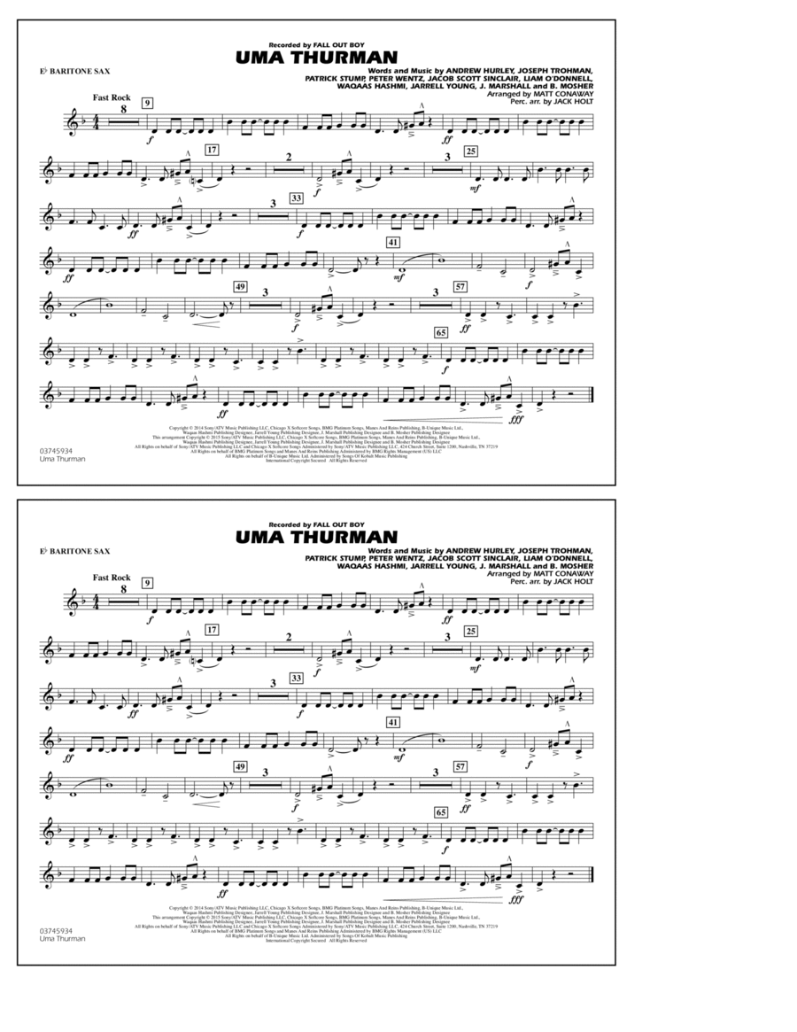 Uma Thurman - Eb Baritone Sax Baritone Saxophone scores gallery preview page 1