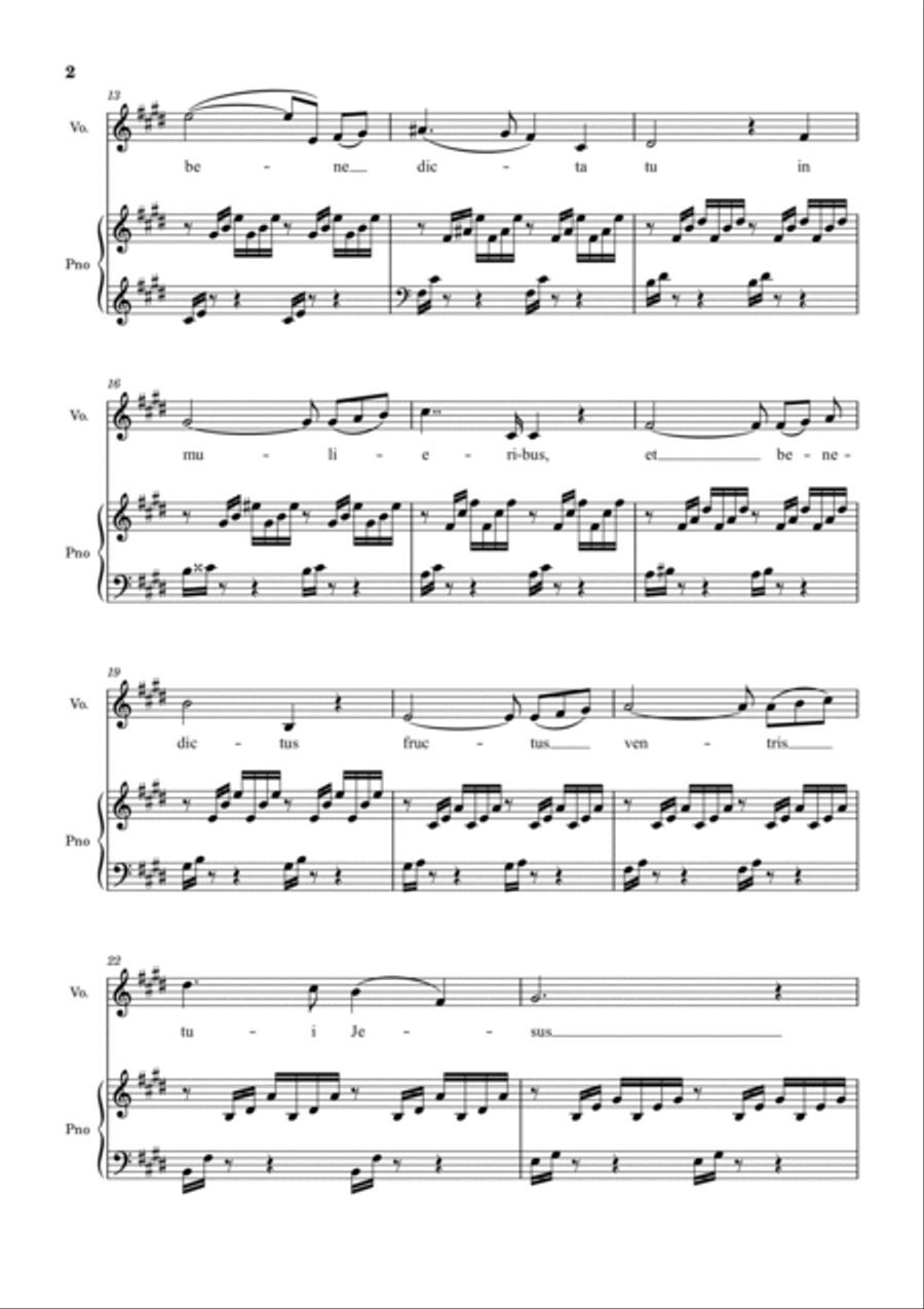 Ave Maria (Bach-Gounod) in E Major for Piano and Voice Voice scores gallery preview page 2