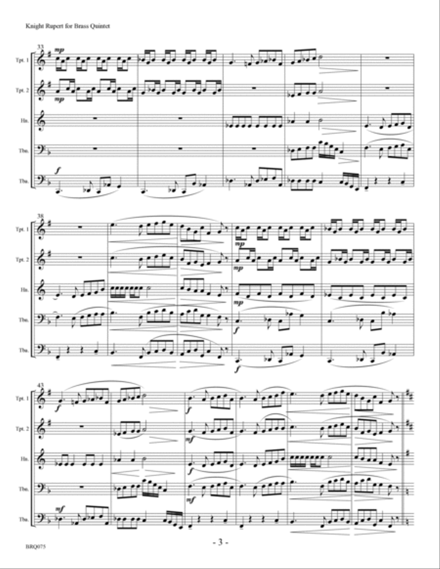 KNIGHT RUPERT (Robert Schumann Piano Solo) arranged for BRASS QUINTET (unaccompanied) Small Ensemble scores gallery preview page 3