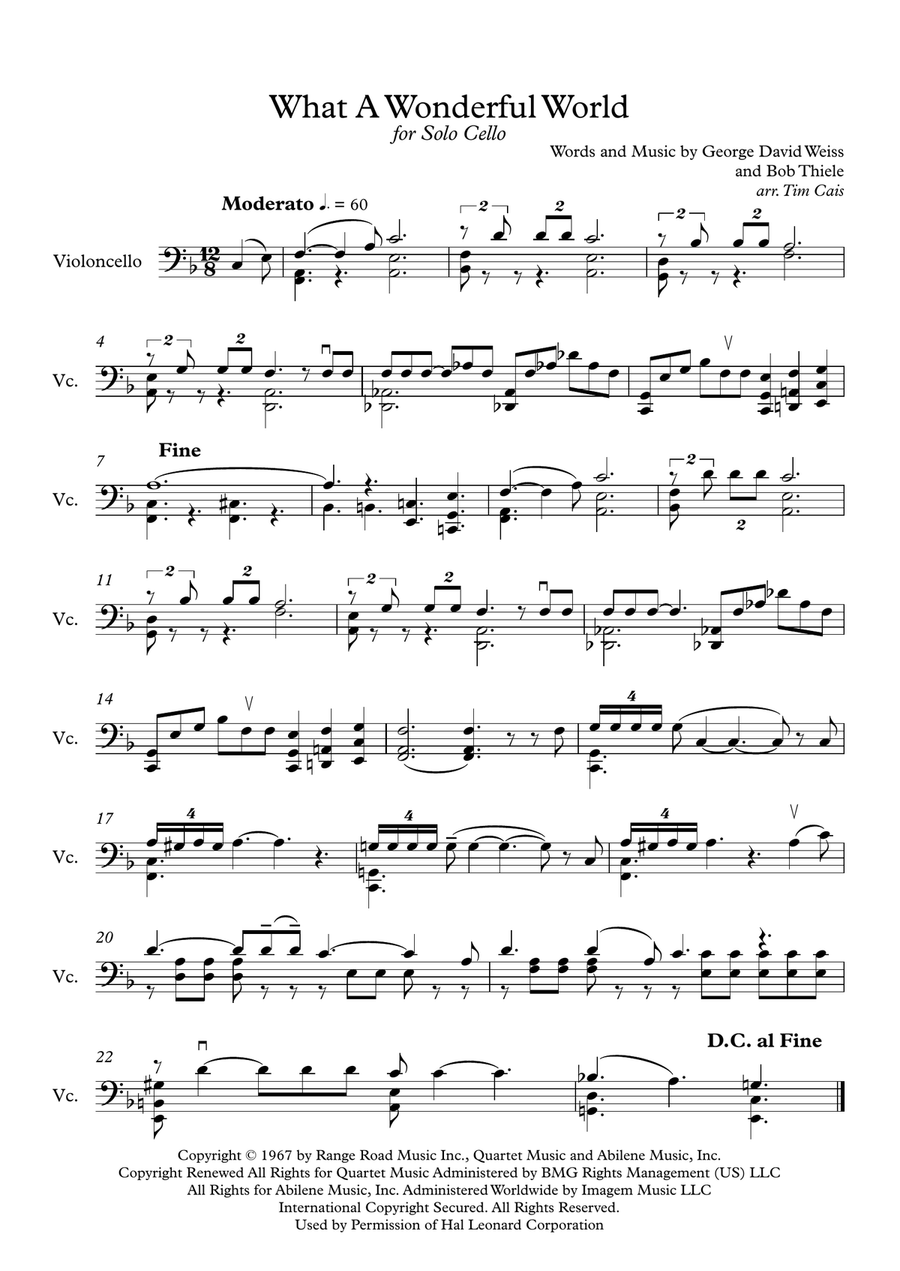 What A Wonderful World Cello Solo scores gallery preview page 1