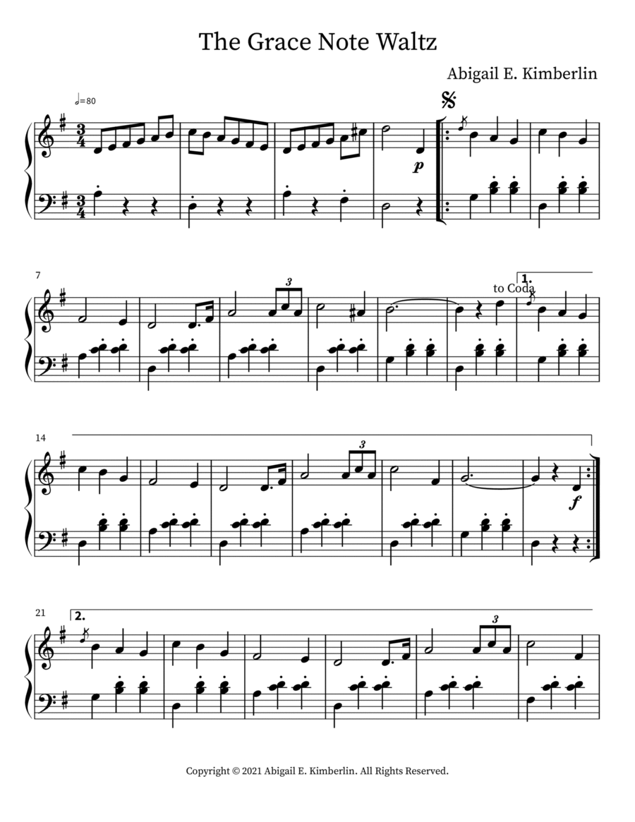 The Grace Note Waltz Piano scores gallery preview page 1