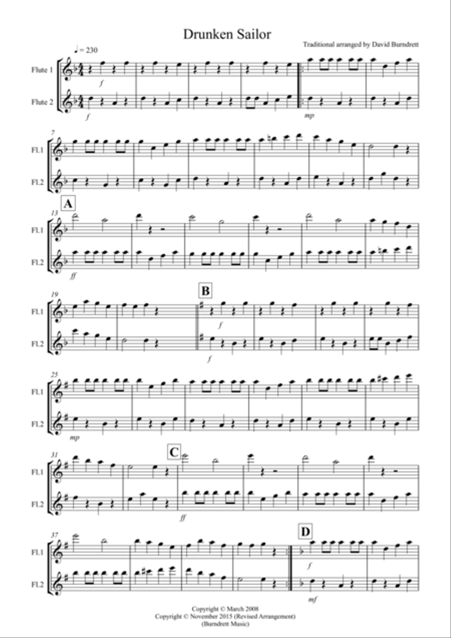 Drunken Sailor for Flute Duet Flute Duet scores gallery preview page 1