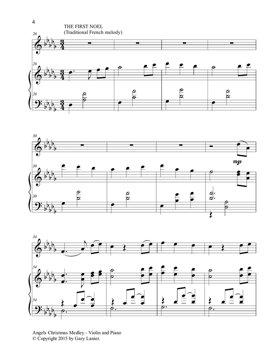 Gary Lanier: ANGELS CHRISTMAS MEDLEY (Duet – Violin & Piano with Parts) Violin scores gallery preview page 5