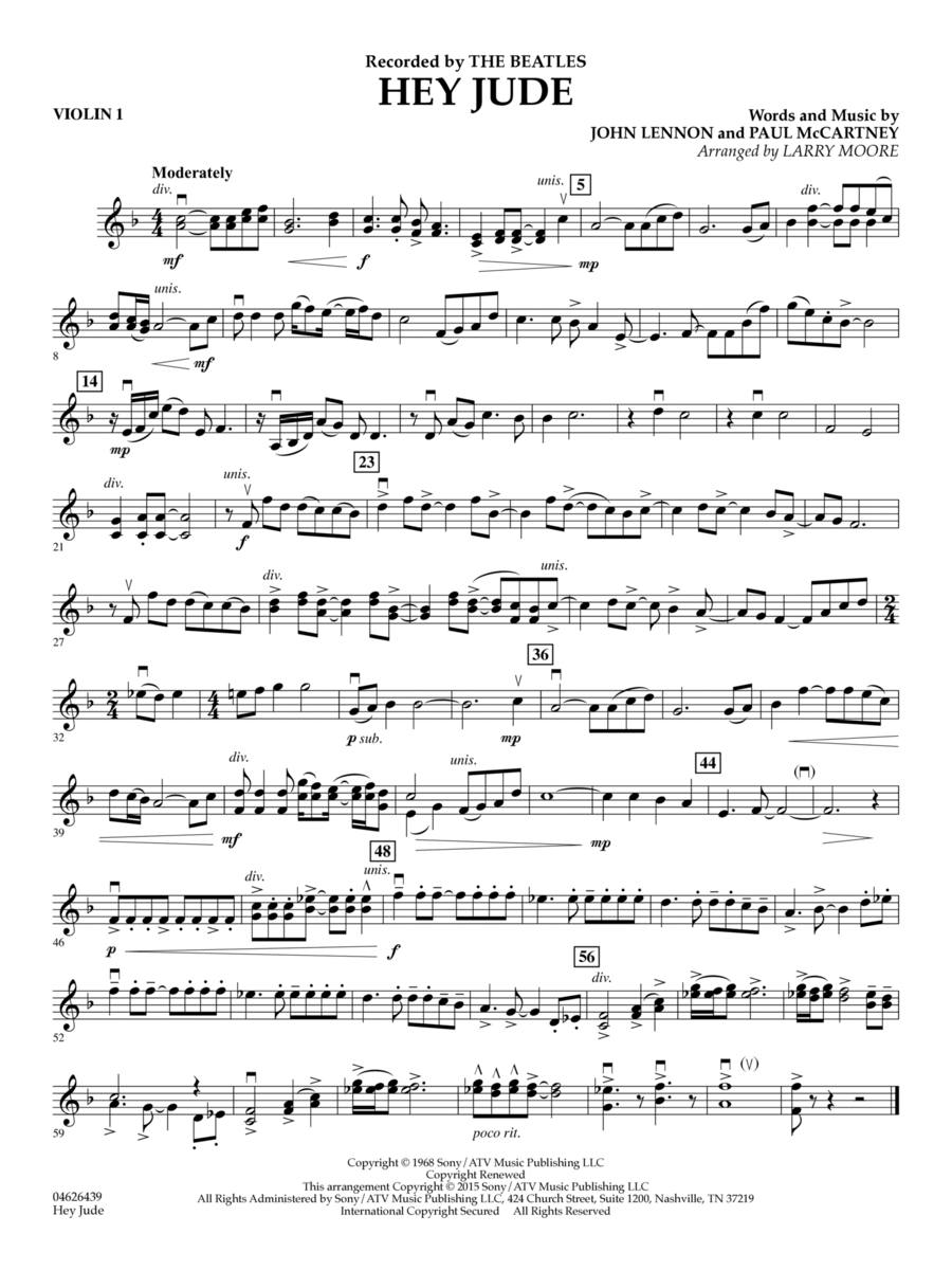 Hey Jude - Violin 1 Hey Jude - Violin 1 Violin scores gallery preview page 1