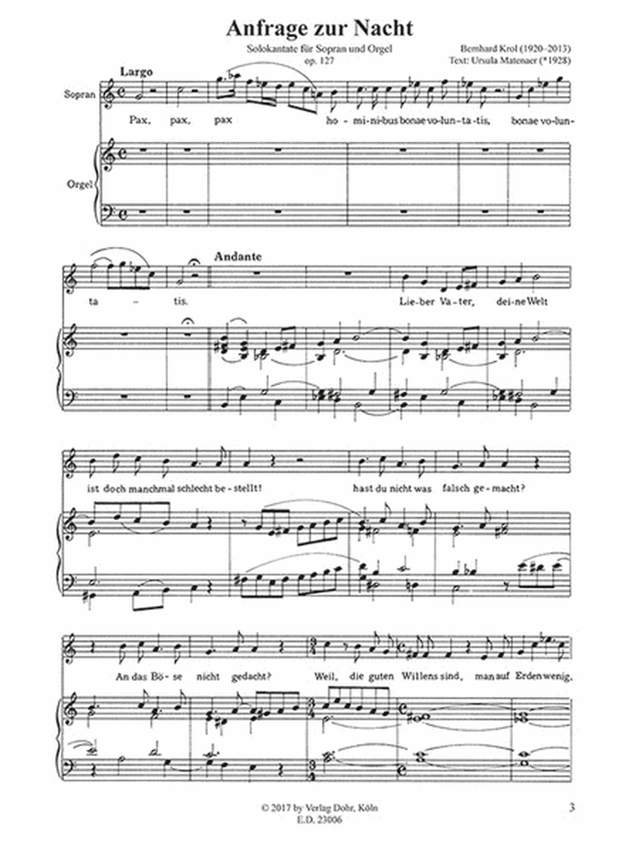 Anfrage zur Nacht op. 127 (1992) -Solo-Kantate für Sopran und Orgel-