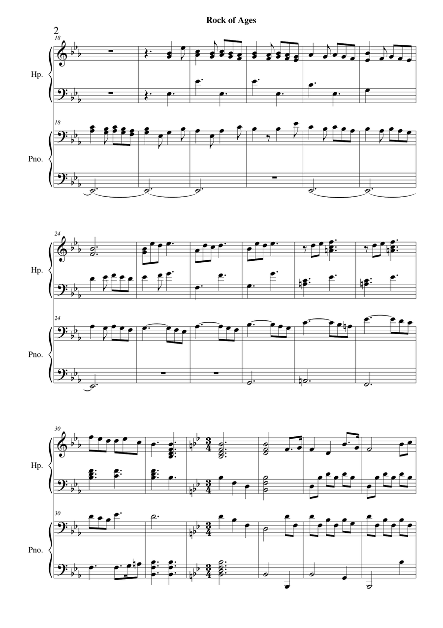 Rock of Ages - pedal harp & piano duet Pedal Harp scores gallery preview page 2