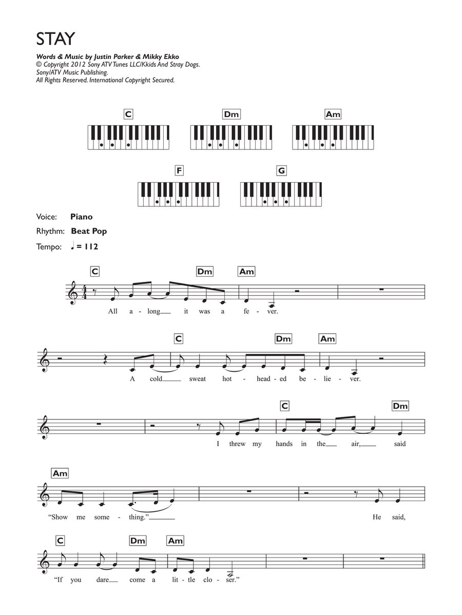 Stay Piano Solo scores gallery preview page 1