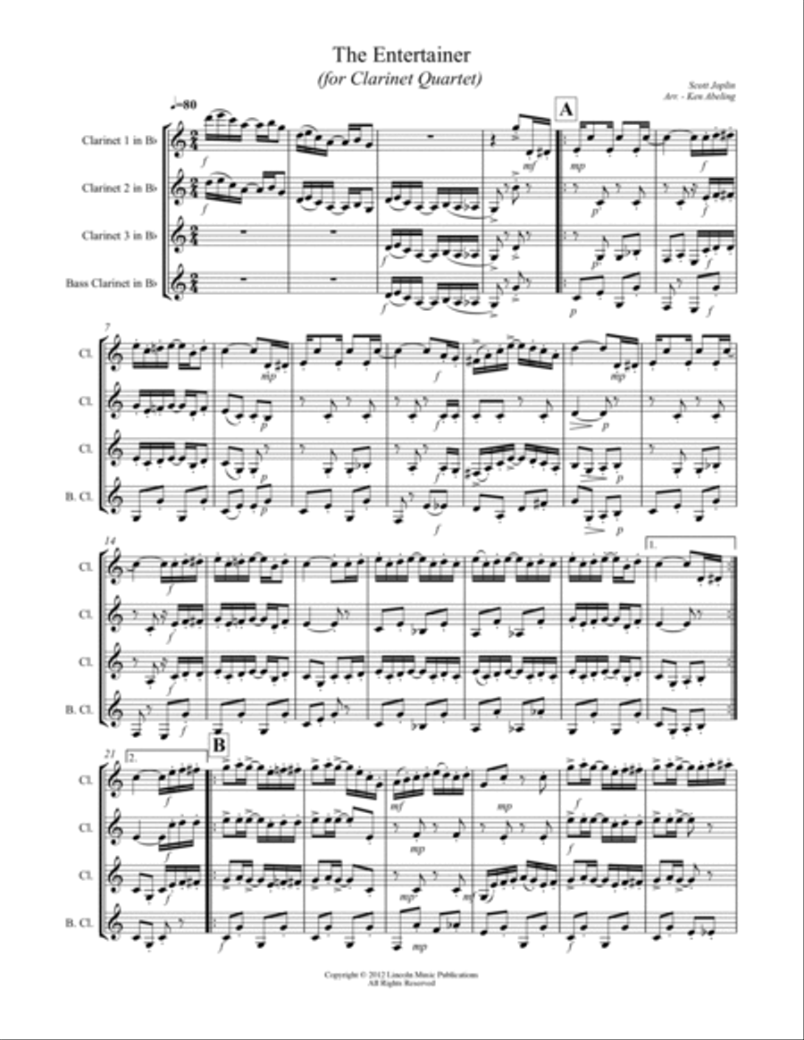 Joplin - “The Entertainer” (for Clarinet Quartet) Clarinet Quartet scores gallery preview page 2