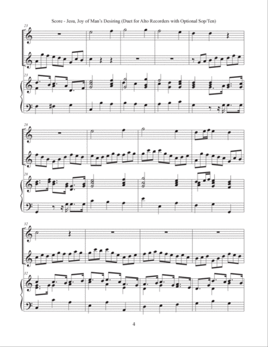 Jesu, Joy of Man's Desiring (Duet for Alto Recorders with Optional Sop/Ten) Woodwind Duet scores gallery preview page 4