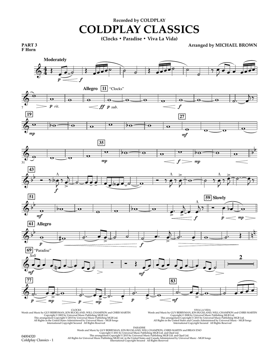 Coldplay Classics - Pt.3 - F Horn