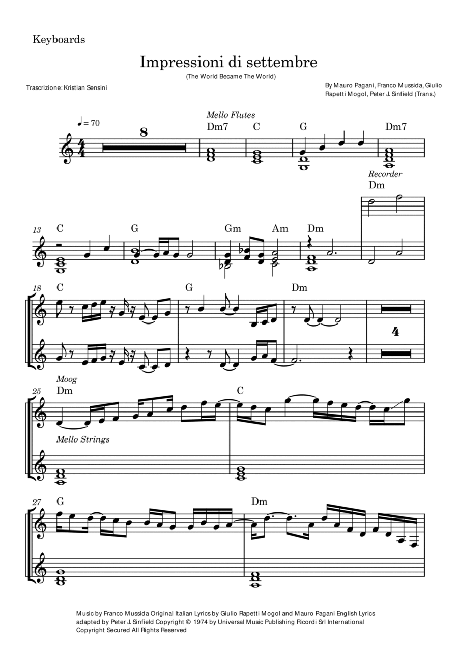 Impressioni Di Settembre (The World Became The World) Piano scores gallery preview page 1