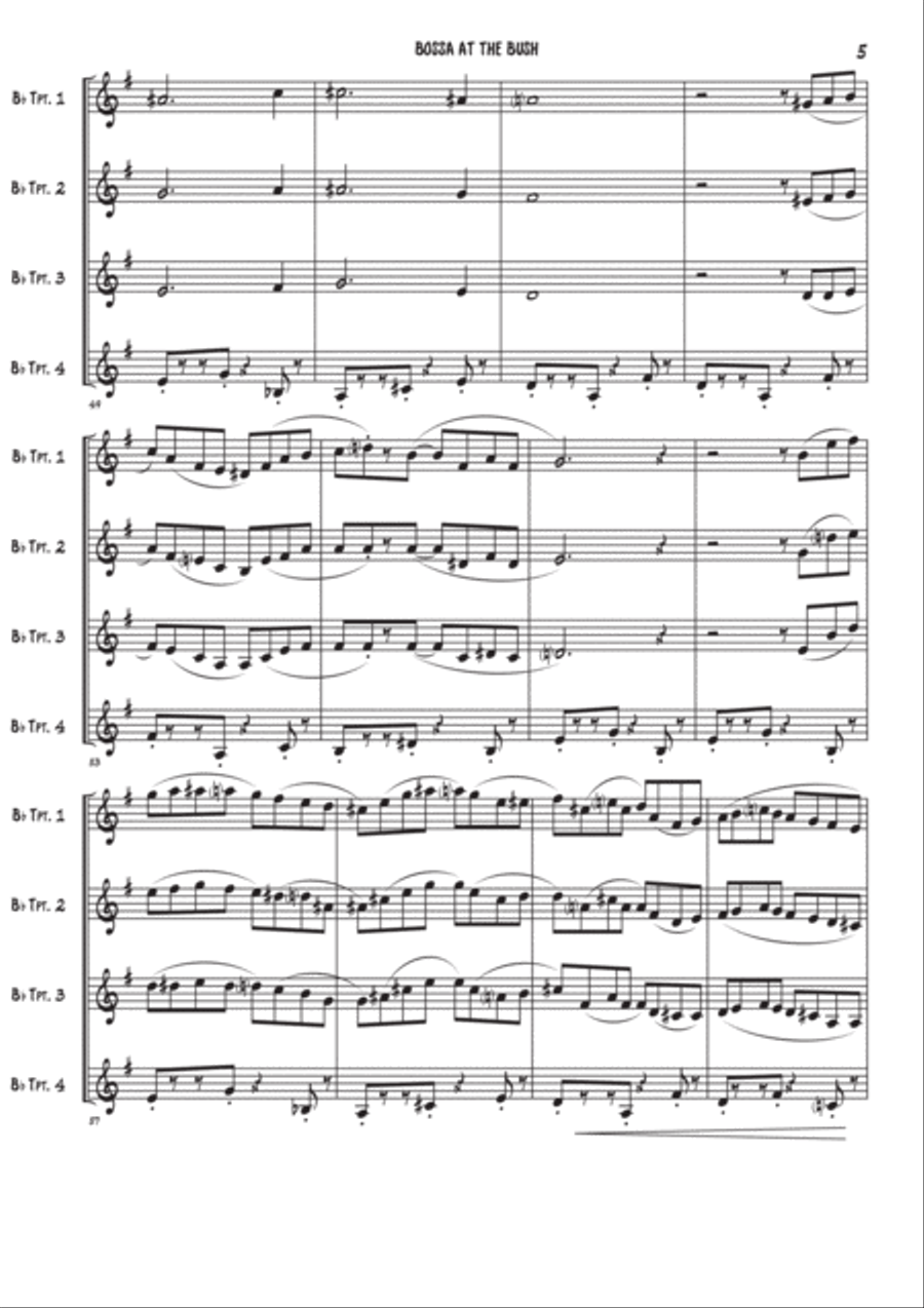 Bossa at the bush - Trumpet quartet Brass Quartet scores gallery preview page 5