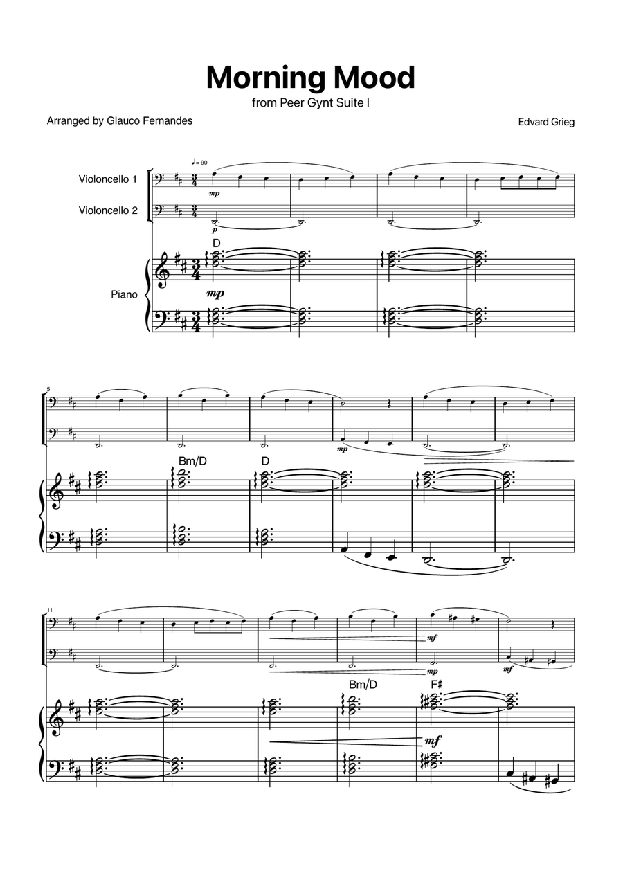 Book cover for Morning Mood by Grieg for Cello Duet with Piano and Chords