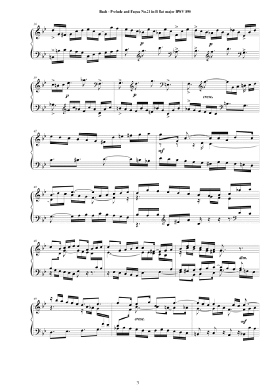 Bach - Prelude and Fugue No.21 in B flat major BWV 890 for Piano Piano Solo scores gallery preview page 3