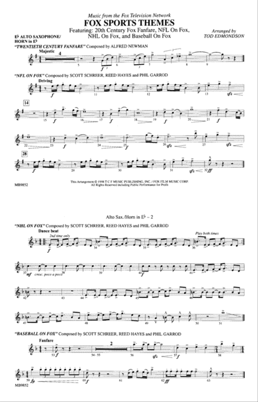 Fox Sports Themes: E-flat Alto Saxophone Marching Band scores gallery preview page 1