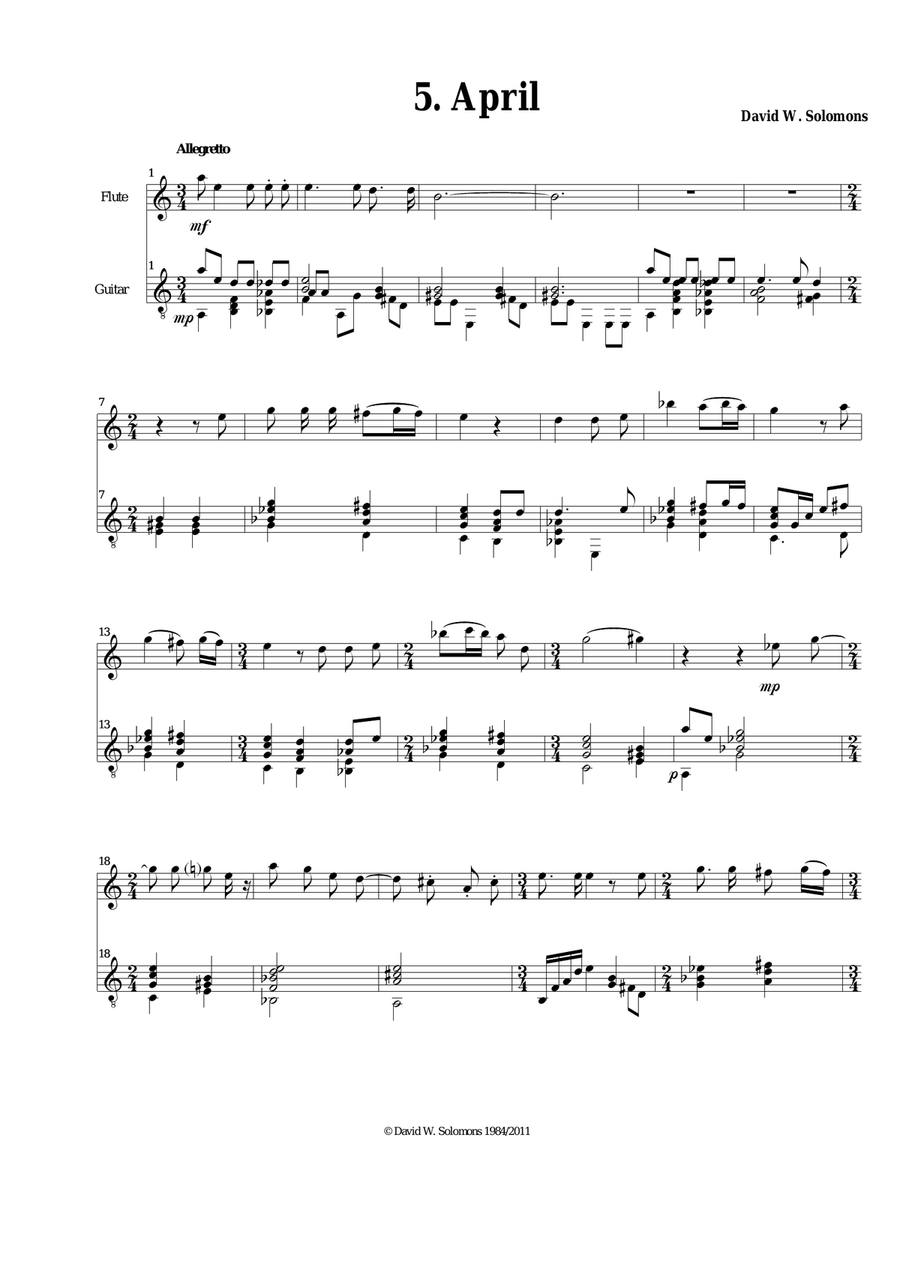 April for flute and classical guitar Flute scores gallery preview page 1