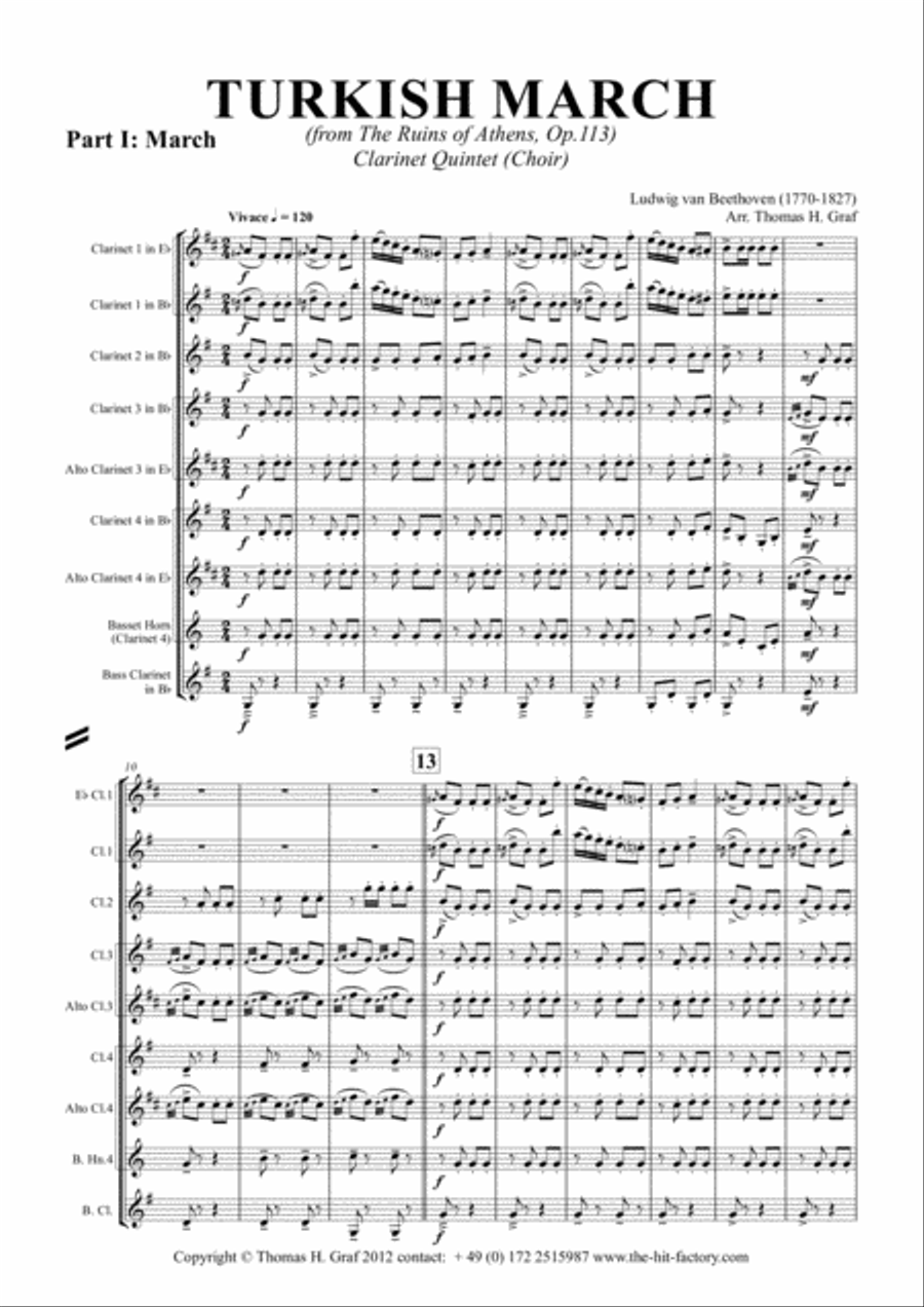 Turkish March & Laendler - Beethoven - Clarinet Quintet Clarinet Quintet scores gallery preview page 1