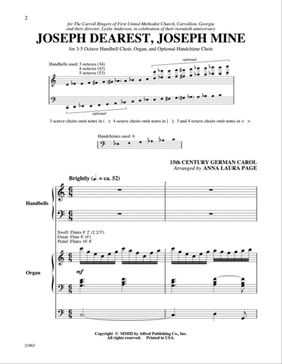 Joseph Dearest, Joseph Mine Handbell Choir scores gallery preview page 2