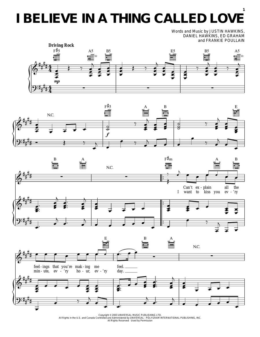I Believe In A Thing Called Love Piano, Vocal, Guitar scores gallery preview page 1