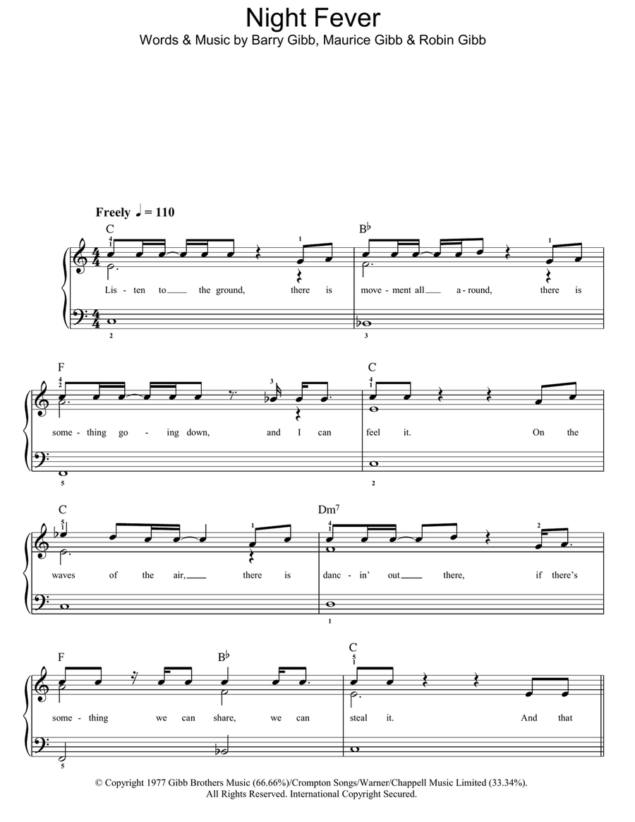 Night Fever Night Fever Easy Piano scores gallery preview page 1