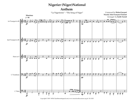 Nigerier (Niger)National Anthem "La Nigerienne" -"The Song of Niger" for Brass Quintet image number null