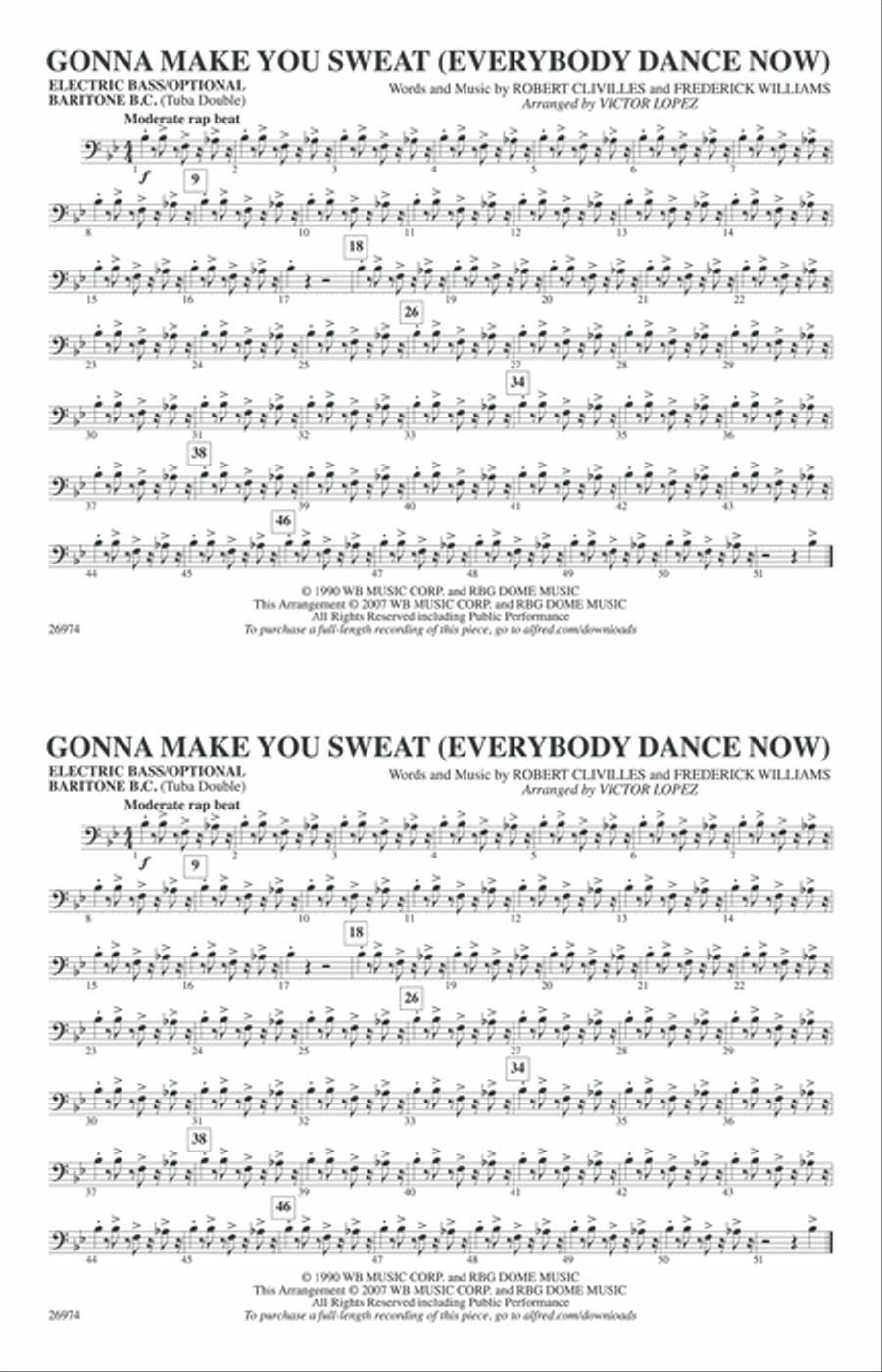 Gonna Make You Sweat (Everybody Dance Now): Electric Bass Marching Band scores gallery preview page 1