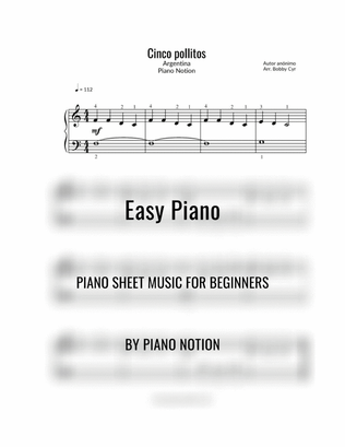 Book cover for Cinco pollitos - Spanish Nursery Rhymes - (Easy Piano Solo)