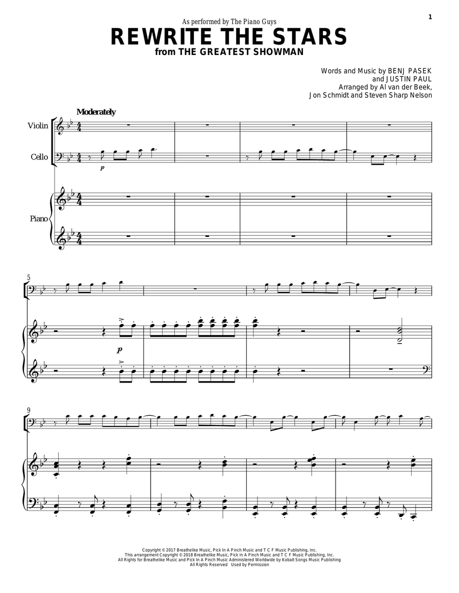 Rewrite The Stars (from The Greatest Showman) Piano Trio scores gallery preview page 1