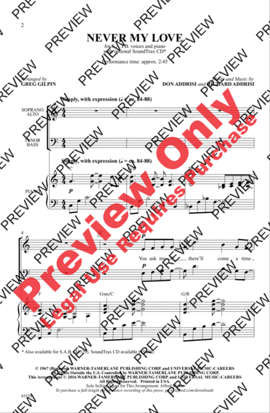 Never My Love Never My Love 4-Part scores gallery preview page 2