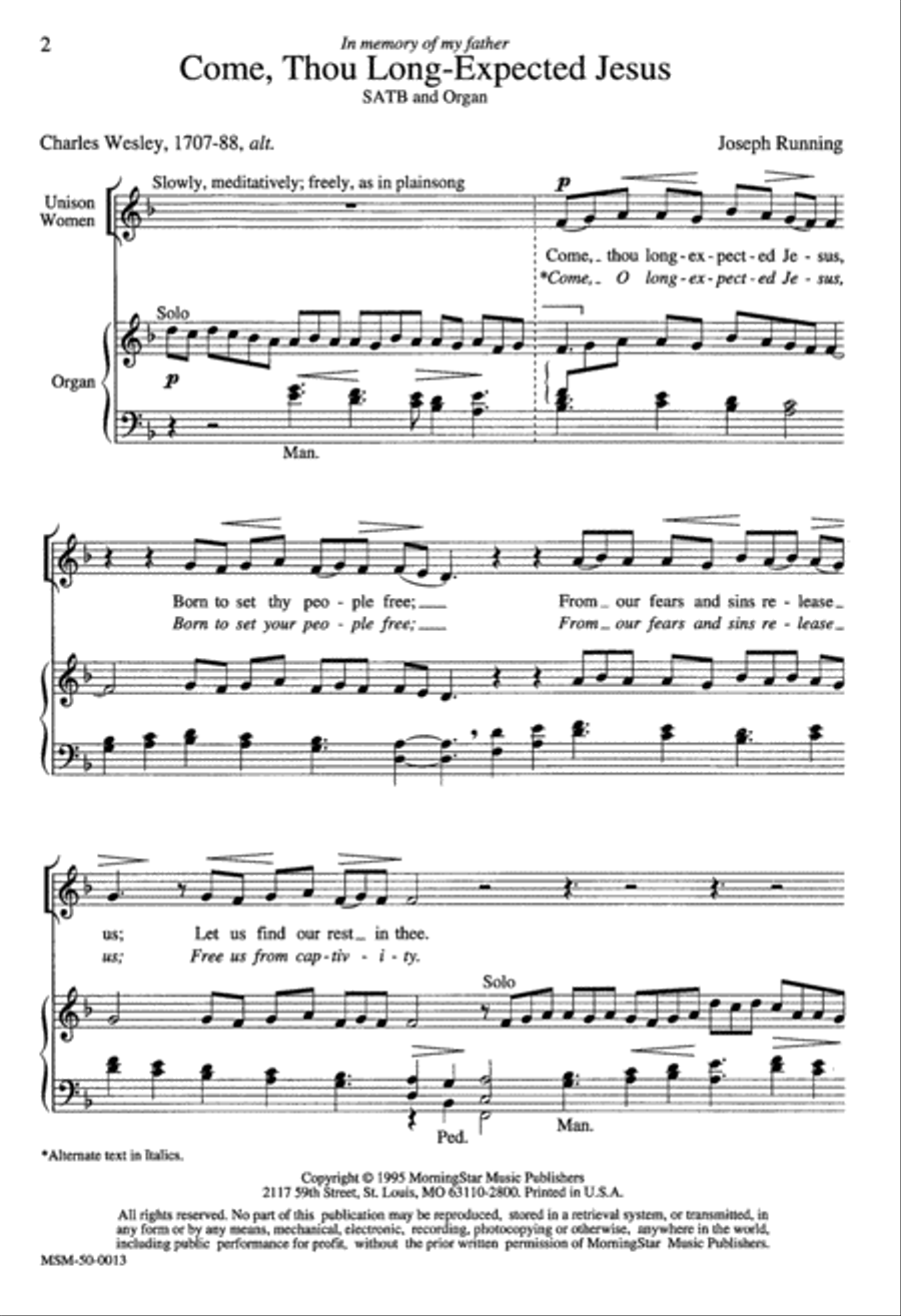 Come, Thou Long-Expected Jesus 4-Part scores gallery preview page 1