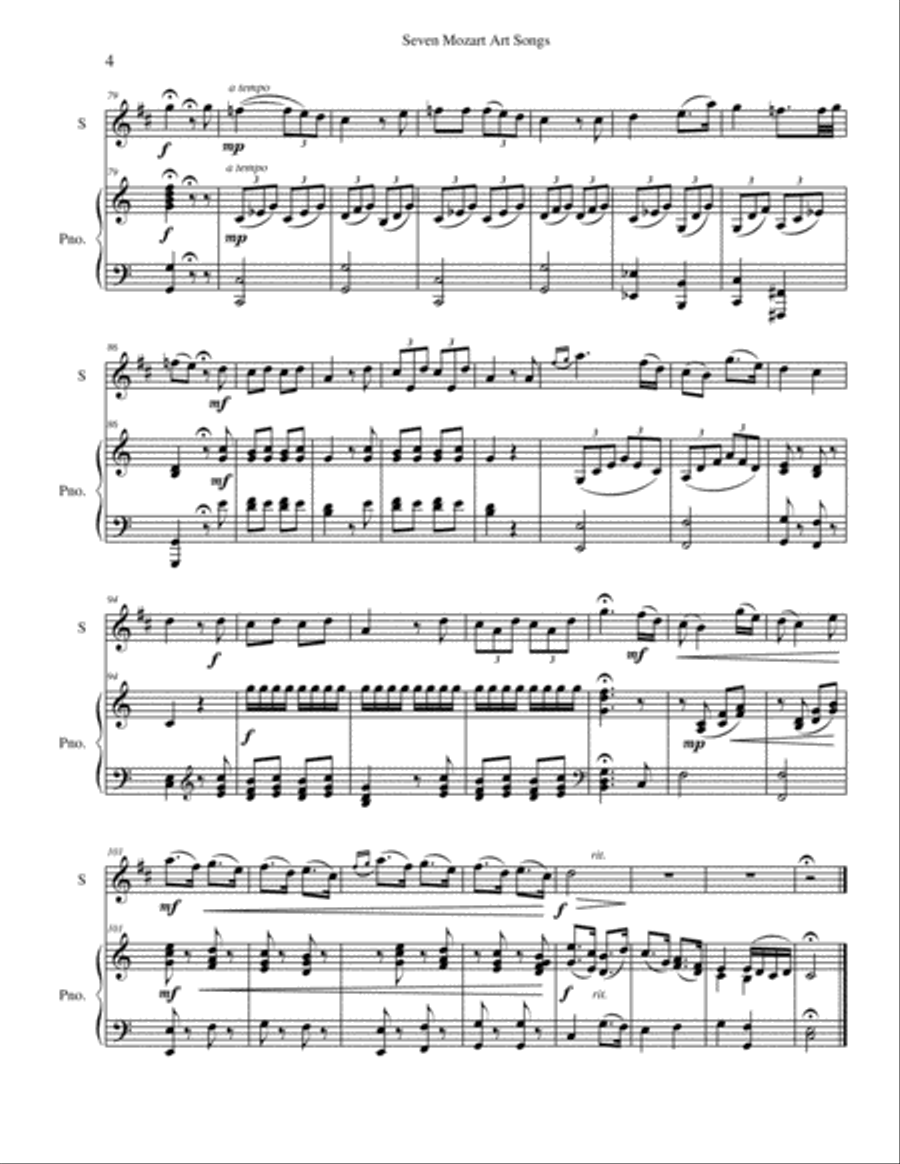 Seven Mozart Art Songs Clarinet Solo scores gallery preview page 4