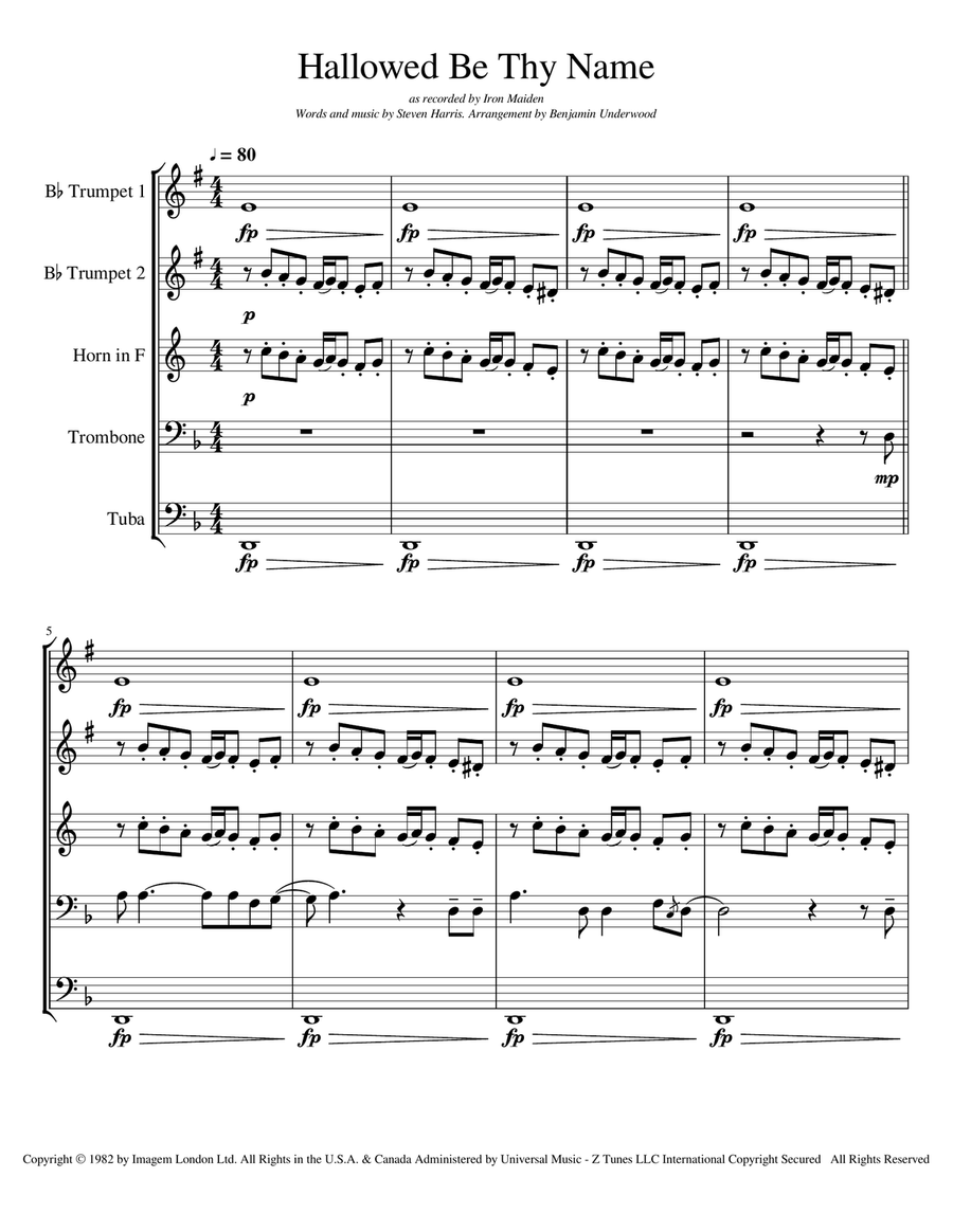 Hallowed Be Thy Name Brass Ensemble scores gallery preview page 1