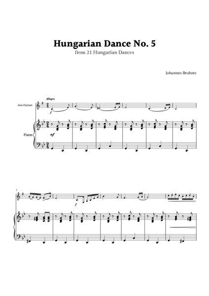 Hungarian Dance No. 5 by Brahms for Alto Clarinet and Piano image number null