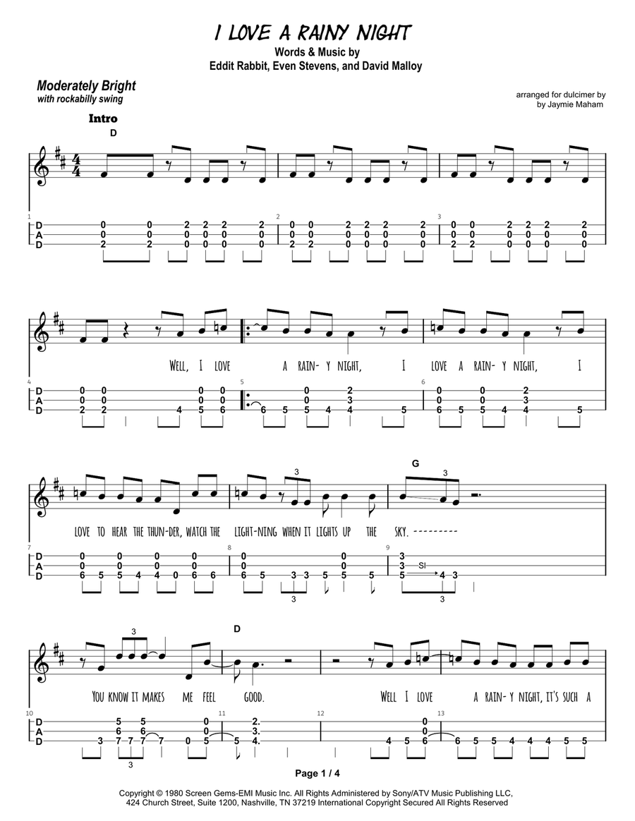 I Love A Rainy Night Dulcimer scores gallery preview page 2