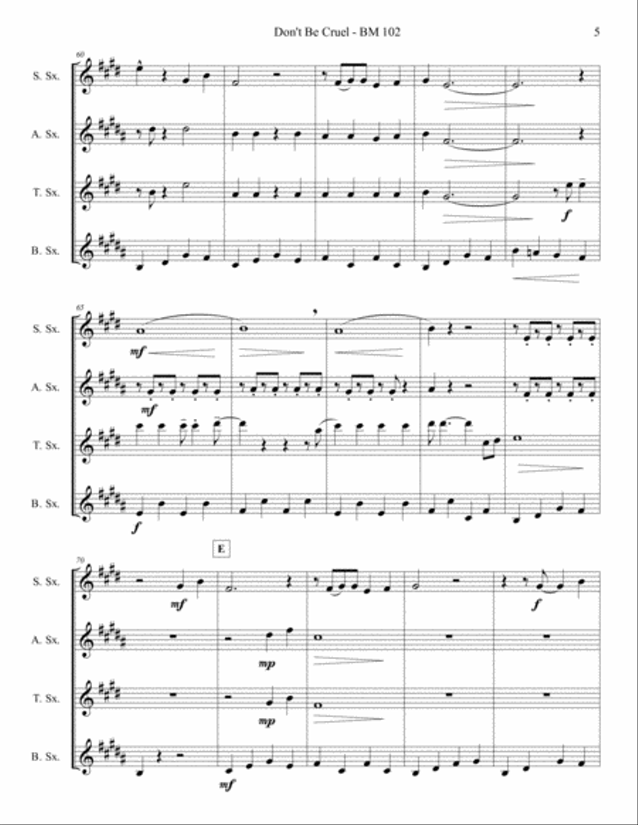 Don't Be Cruel (to A Heart That's True) Woodwind Quartet scores gallery preview page 6