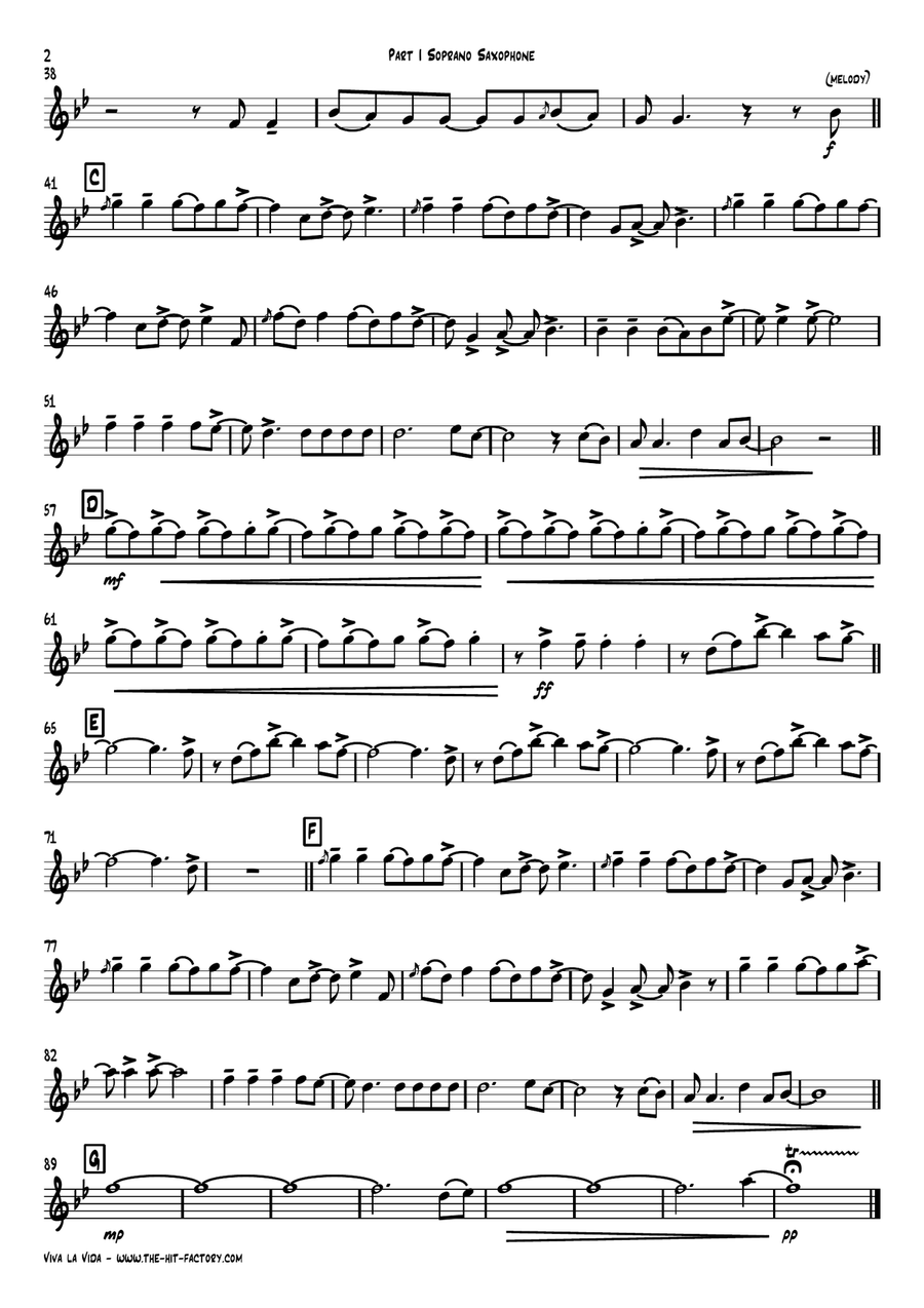 Viva La Vida Saxophone Quartet scores gallery preview page 6