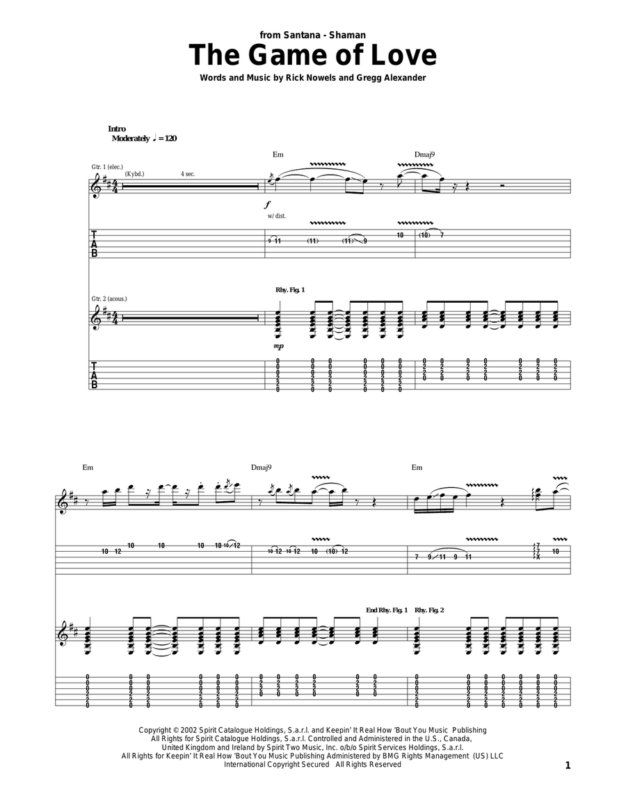 The Game Of Love The Game Of Love Acoustic Guitar scores gallery preview page 1