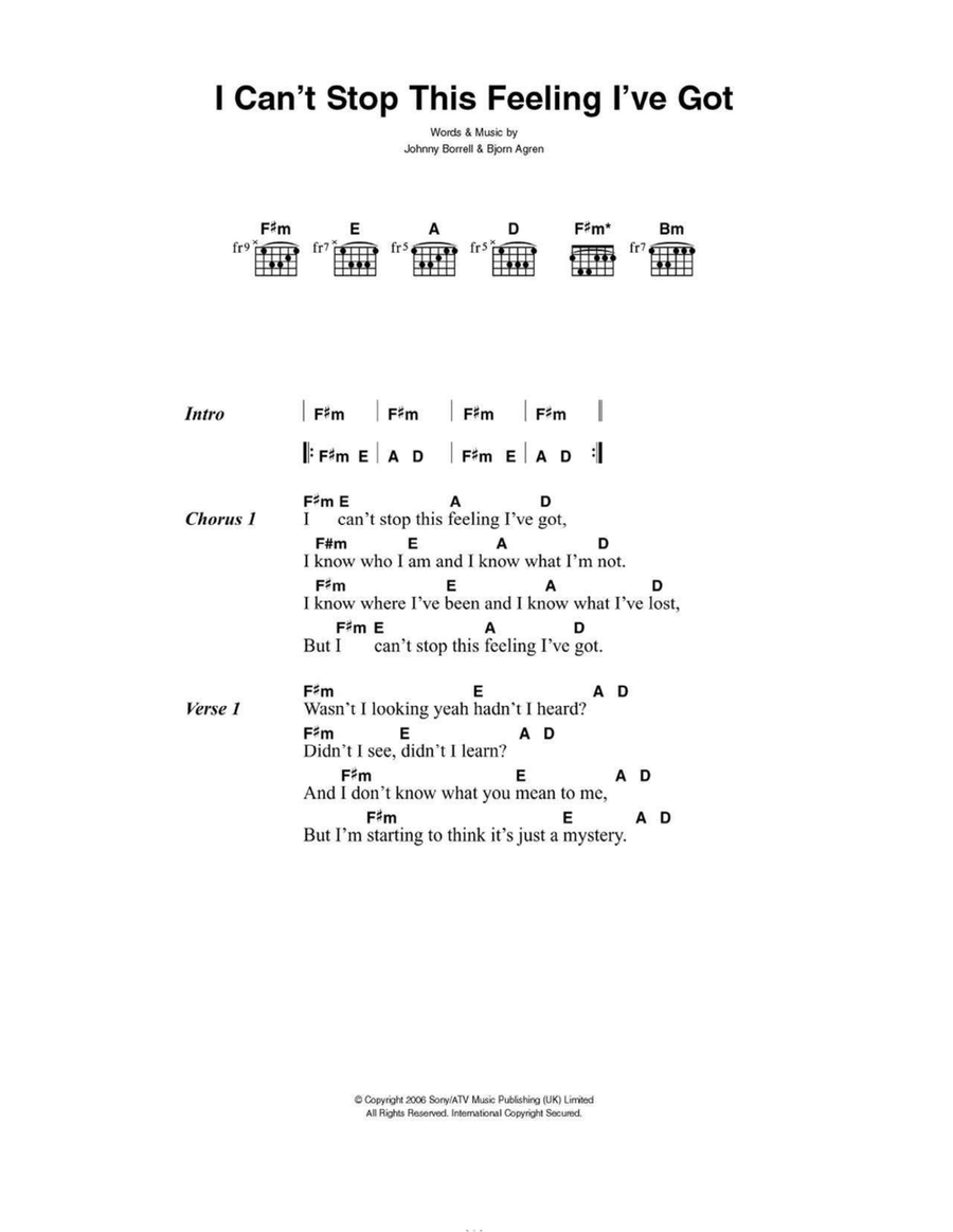 Can't Stop This Feeling I've Got Easy Guitar scores gallery preview page 1
