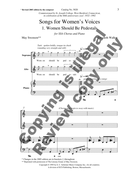 Songs for Women's Voices: 1. Women Should Be Pedestals (Choral Score) image number null