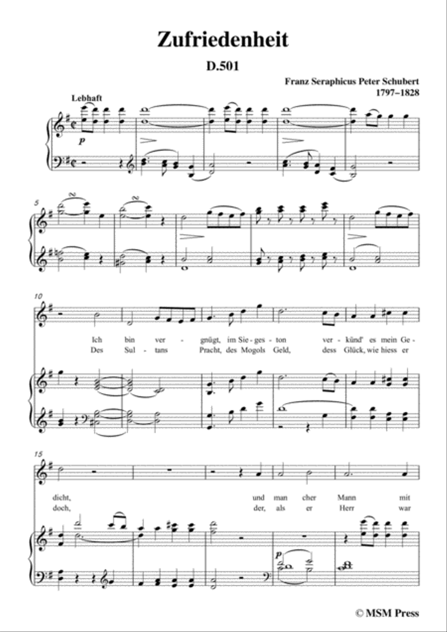 Schubert-Zufriedenheit(Contentment),D.501,in G Major,for Voice&Piano Voice scores gallery preview page 3