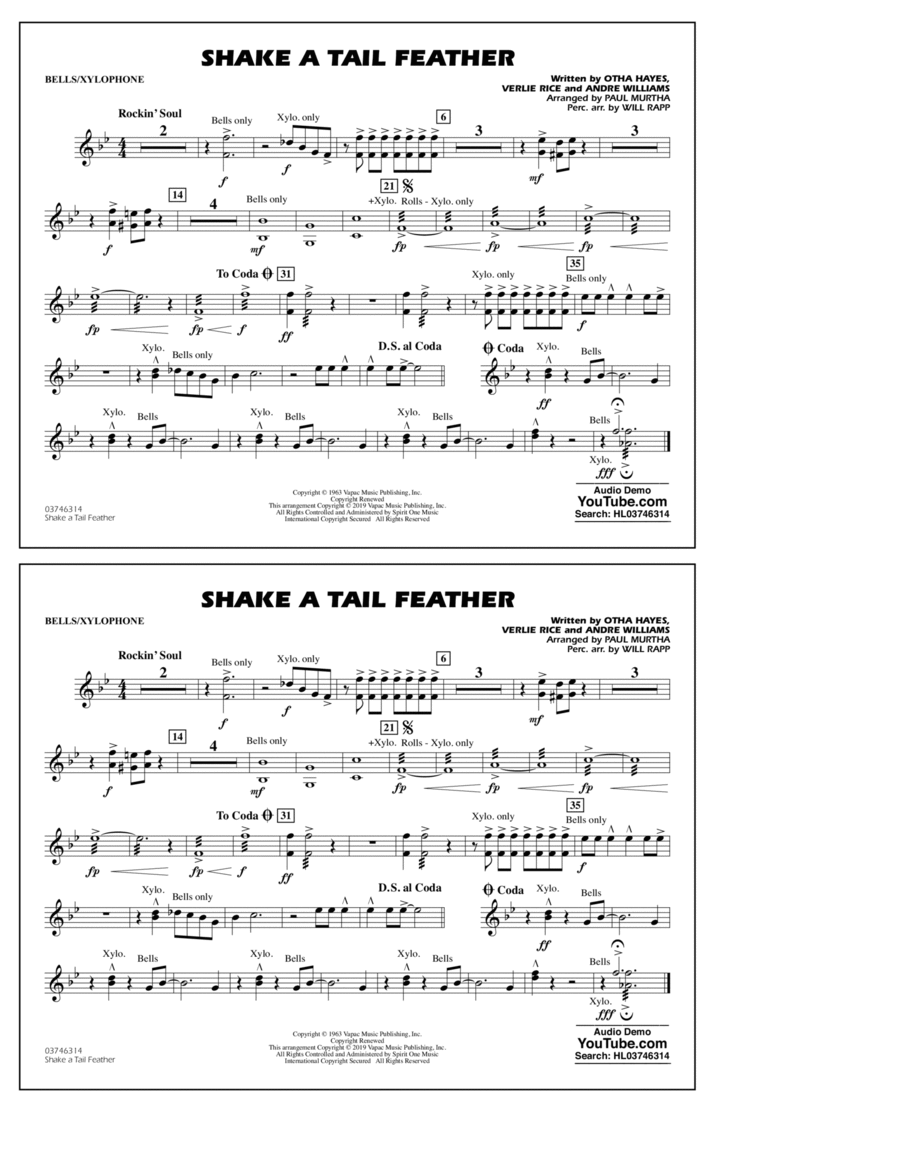 Shake a Tail Feather (arr. Paul Murtha) - Bells/Xylophone Percussion scores gallery preview page 1