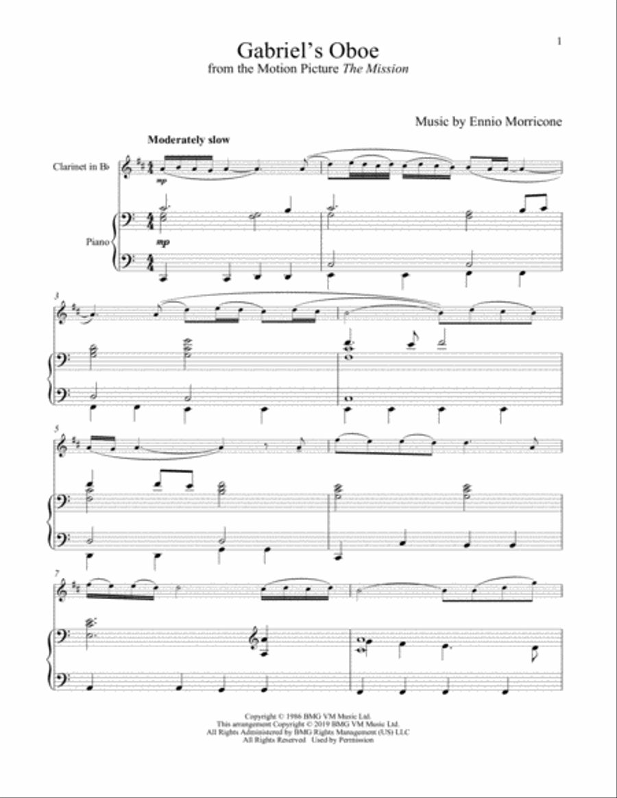 Gabriel's Oboe (from The Mission) Clarinet Solo scores gallery preview page 1