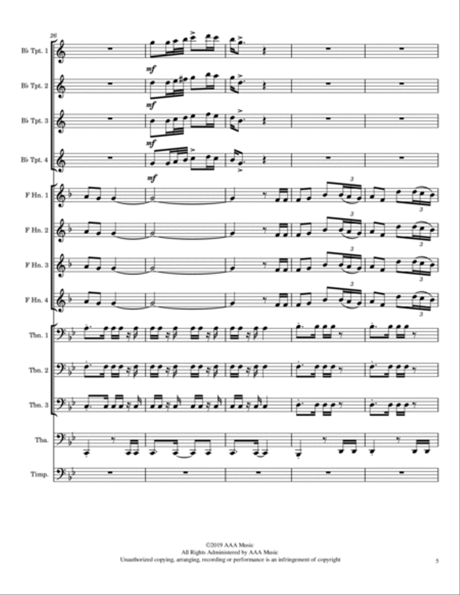 Fanfare for Brass & Timpani Horn scores gallery preview page 5